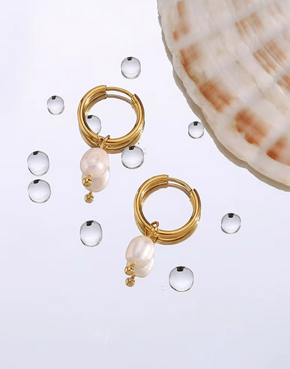 Arete Oliva Con Perla Para Mujer Bañado en Oro