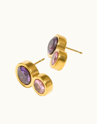 Arete Triana Con Circonias Moradas Para Mujer Bañado en Oro