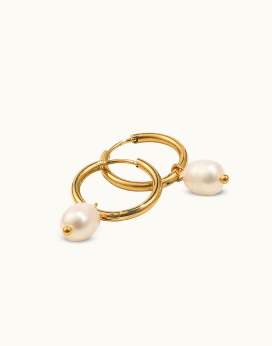 Arete Oliva Con Perla Para Mujer Bañado en Oro