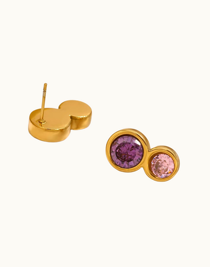 Arete Triana Con Circonias Moradas Para Mujer Bañado en Oro