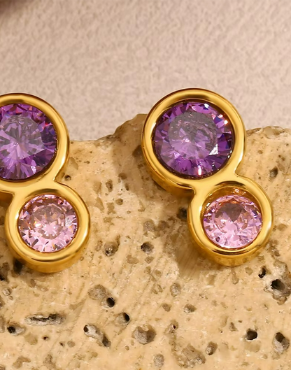 Arete Triana Con Circonias Moradas Para Mujer Bañado en Oro