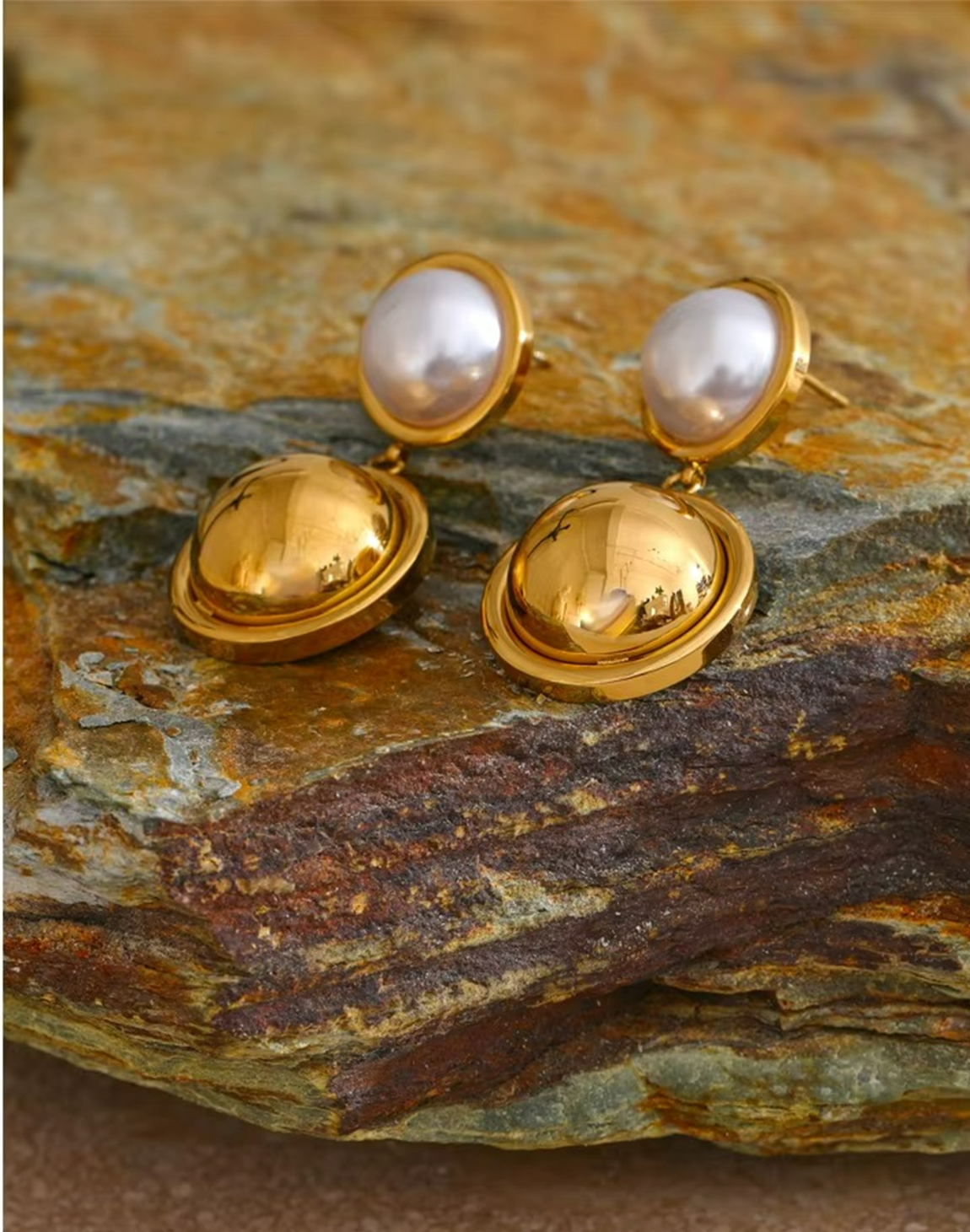 Aretes Coral Com Perla Para Mujer Bañados en Oro de 18k