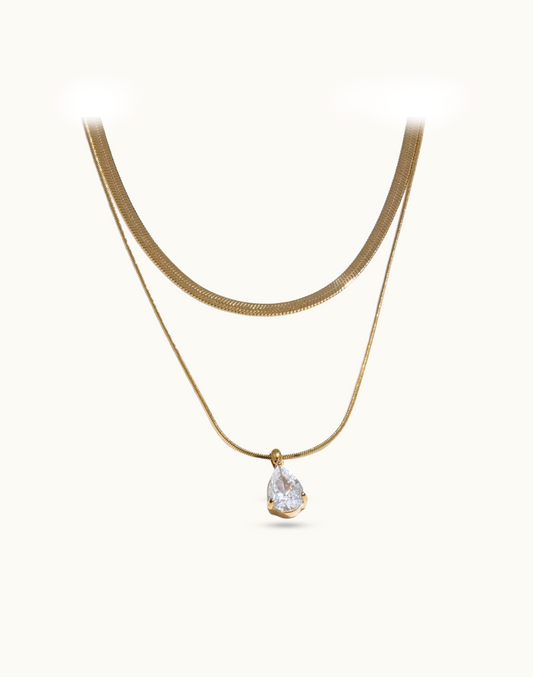 Collar Doble Ámbar Con Circonias Para Mujer Bañados en Oro de 18k