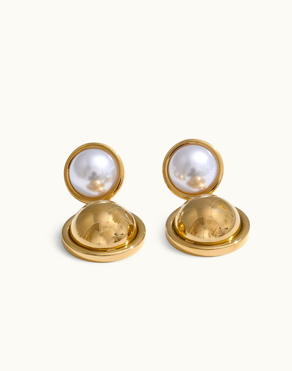 Aretes Coral Com Perla Para Mujer Bañados en Oro de 18k