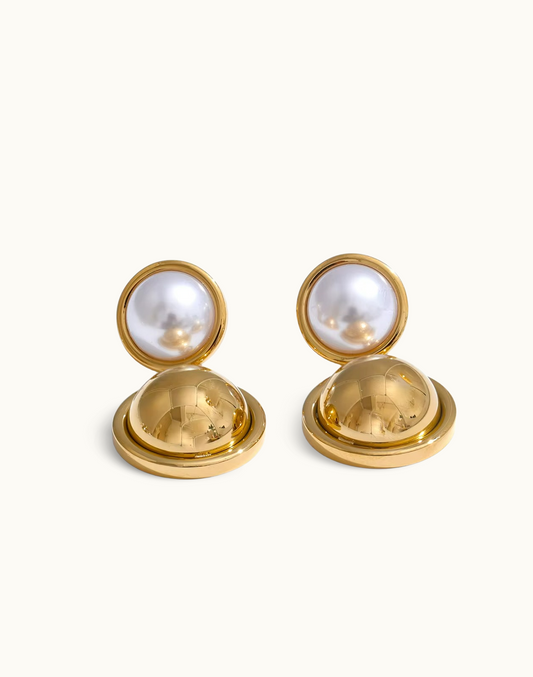 Aretes Coral Com Perla Para Mujer Bañados en Oro de 18k