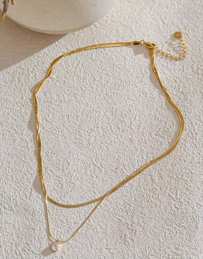 Collar Doble Ámbar Con Circonias Para Mujer Bañados en Oro de 18k