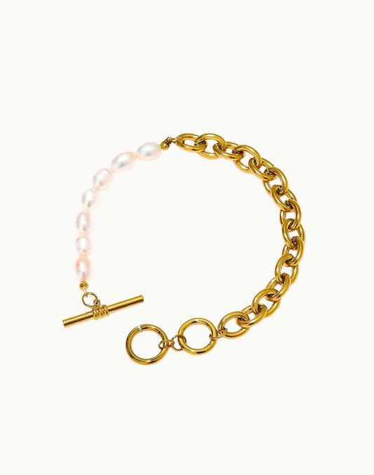Pulsera Coralina Con Perlas Para Mujer Bañada en Oro