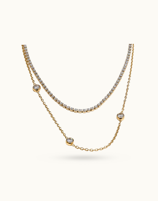 Collar Doble Marina Con Circonias Para Mujer Bañados en Oro de 18k