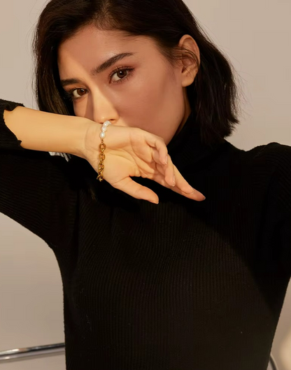 Pulsera Coralina Con Perlas Para Mujer Bañada en Oro