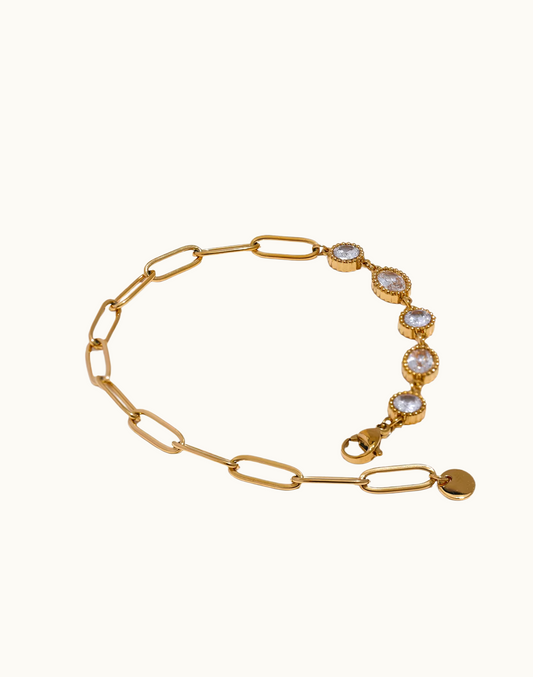 Pulsera Prisma Con Circonias Para Mujer Bañada en Oro