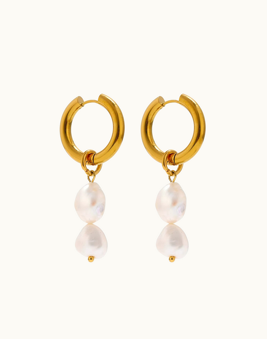 Aretes Candela Con Perla Para Mujer Bañados en Oro de 18k