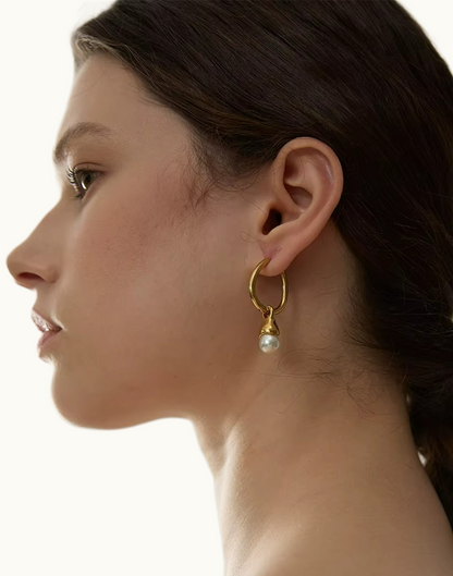 Aretes Solana Con Perla Para Mujer Bañados en Oro de 18k
