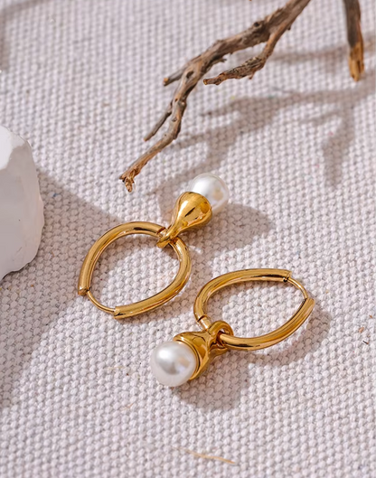 Aretes Solana Con Perla Para Mujer Bañados en Oro de 18k