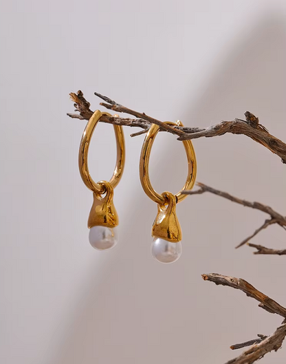 Aretes Solana Con Perla Para Mujer Bañados en Oro de 18k